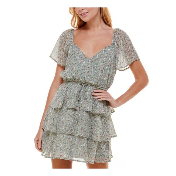 TRIXXI Dresses & Skirts - TRIXXI Womens Tie Flutter Sleeve Short Evening Fit + Flare Dress